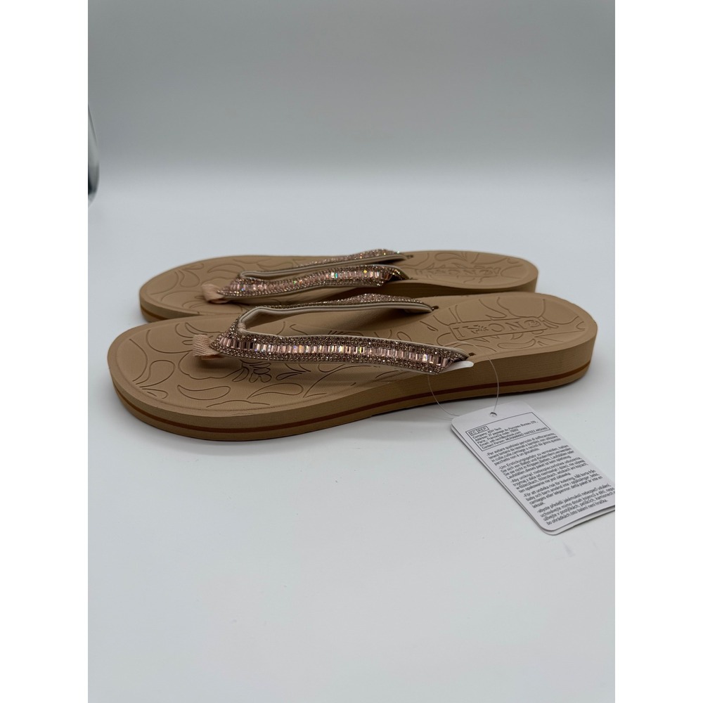 ONCAI Womens Rhinestone Wedge Flip Flops Rose Gold Platform Sandals Size 9.5 NEW